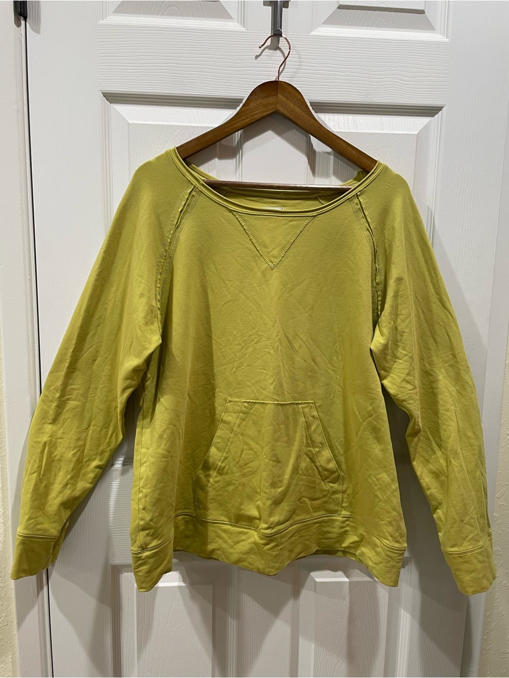 Chartreuse Green Lightweight wide crew Neck Kangaroo Pocket Sweatshirt